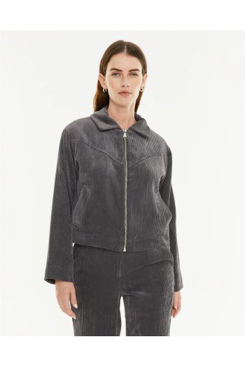 chaqueta pana gris systemaction mujer