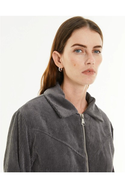 chaqueta pana gris systemaction mujer
