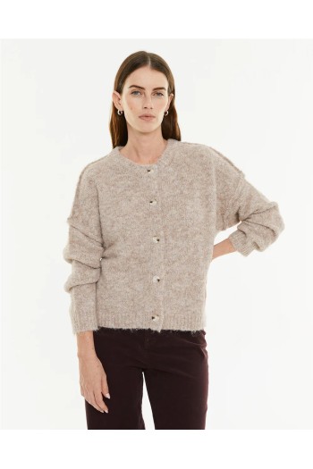 cardigan pelo beige systemaction con botones