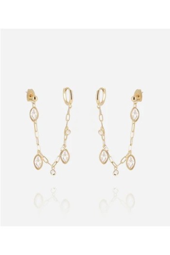 pendientes azelie zag con cadena y circonitas redondas dorado