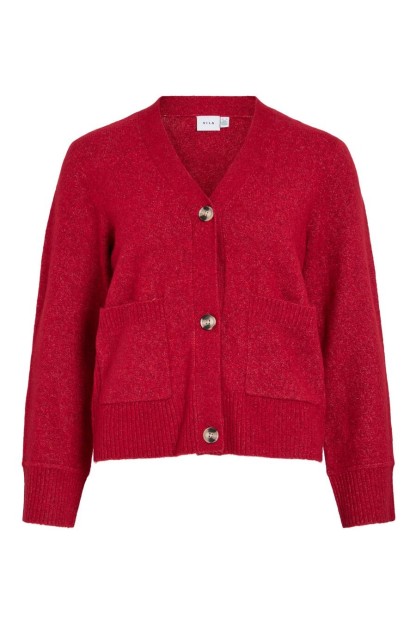 chaqueta cardigan vimiraz vila beige y rojo mujer