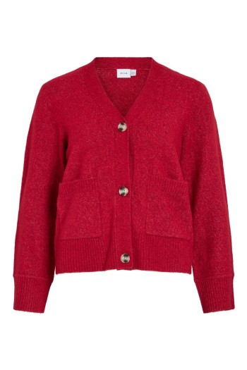 chaqueta cardigan vimiraz vila beige y rojo mujer