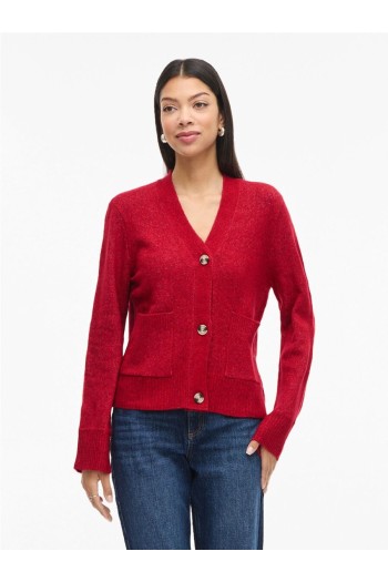 chaqueta cardigan vimiraz vila beige y rojo mujer