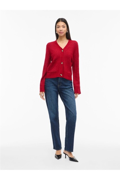 chaqueta cardigan vimiraz vila beige y rojo mujer