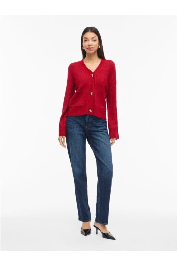 chaqueta cardigan vimiraz vila beige y rojo mujer