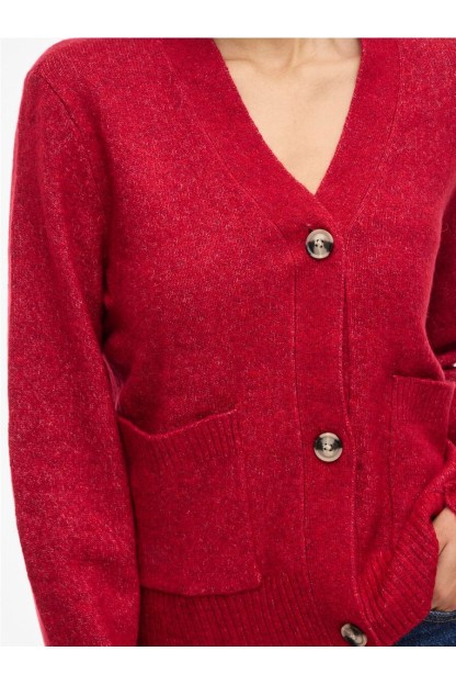 chaqueta cardigan vimiraz vila beige y rojo mujer