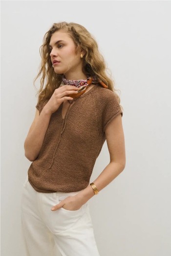 top emeu lino mujer color marron tostado