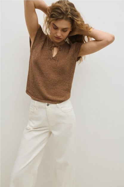 top emeu lino mujer color marron tostado