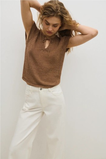 top emeu lino mujer color marron tostado