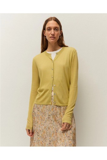 chaqueta cuello redondo con botones verde systemaction mujer