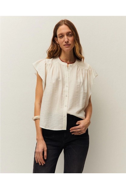 camisa volantes lino color beige systemaction mujer