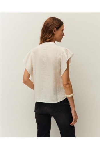 camisa volantes lino color beige systemaction mujer