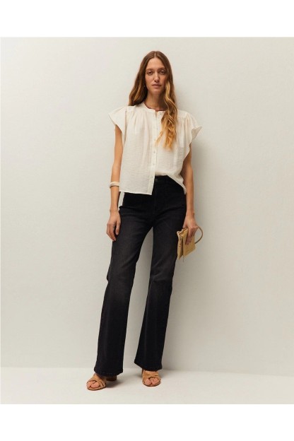 camisa volantes lino color beige systemaction mujer