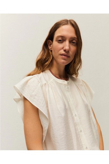 camisa volantes lino color beige systemaction mujer