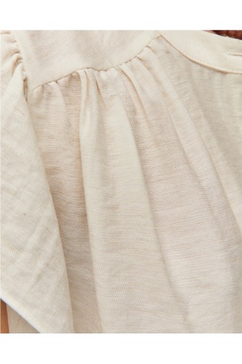 camisa volantes lino color beige systemaction mujer