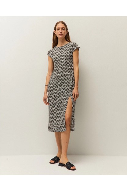 vestido estampado frunces systemaction mujer negro