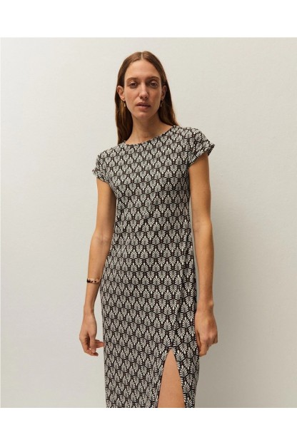 vestido estampado frunces systemaction mujer negro