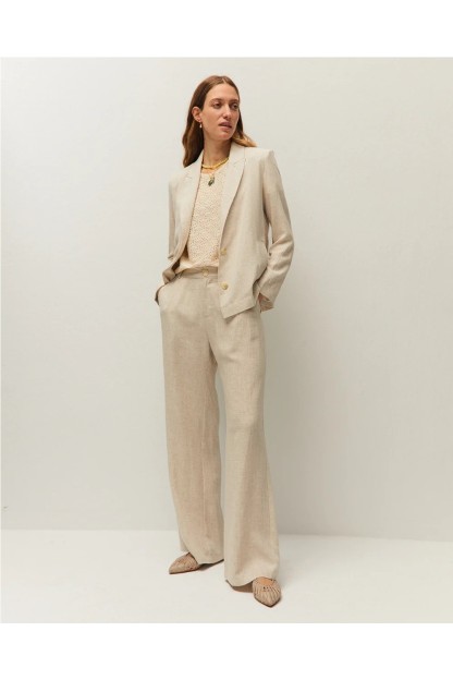 pantalon lino beige mujer system action