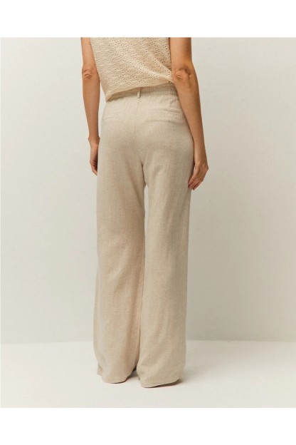 pantalon lino beige mujer system action 2