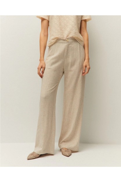 pantalon lino beige mujer system action