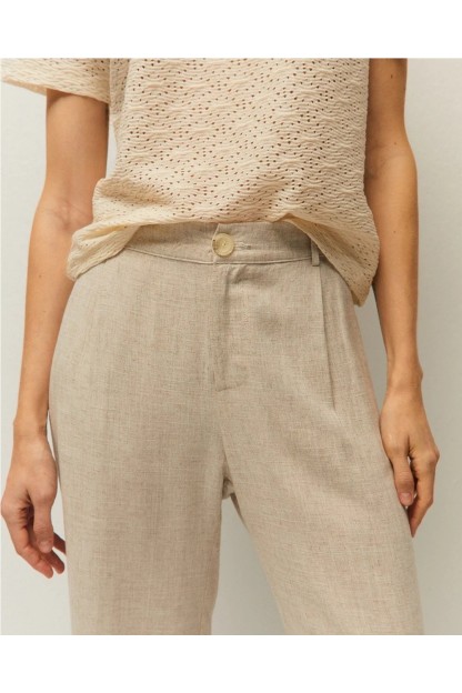 pantalon lino beige mujer system action