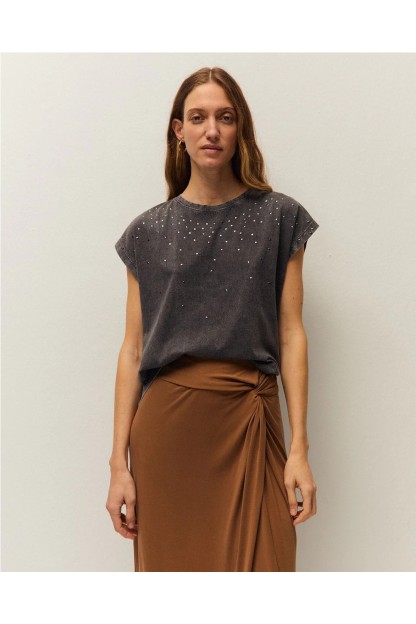 camiseta tachas gris oscuro system action mujer