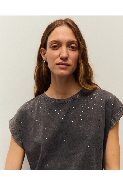 camiseta tachas gris oscuro system action mujer
