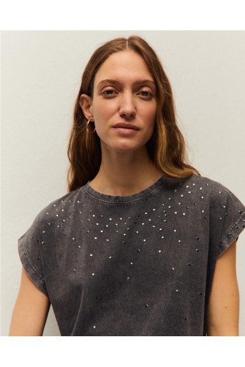 camiseta tachas gris oscuro system action mujer