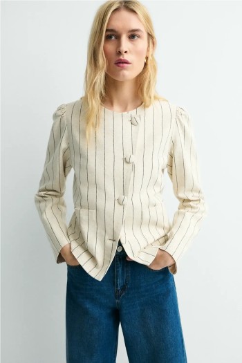 chaqueta bellini beige con rayas negras mujes ese o ese