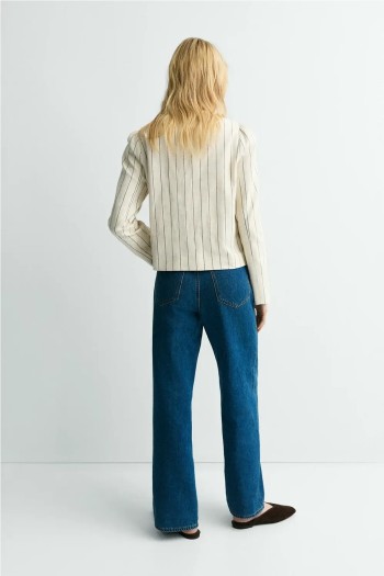 chaqueta bellini beige con rayas negras mujes ese o ese