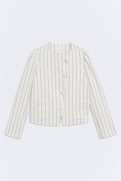 chaqueta bellini beige con rayas negras mujes ese o ese