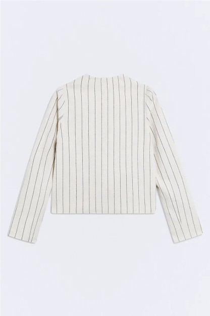 chaqueta bellini beige con rayas negras mujes ese o ese
