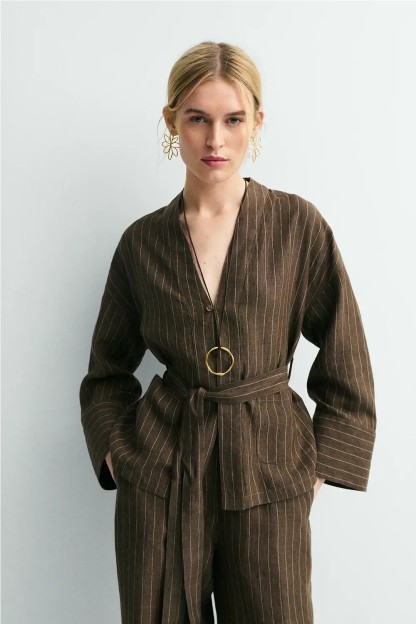 kimono yukata marron y beige ese o ese mujer