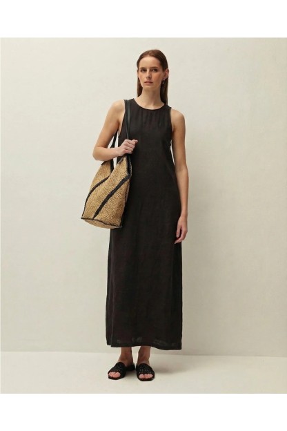 vestido lino negro systemaction mujer