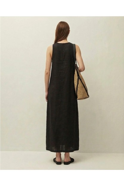 vestido lino negro systemaction mujer