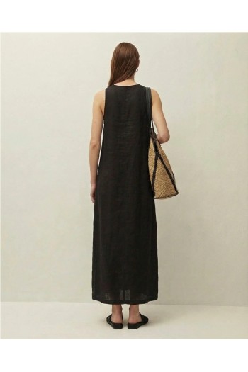 vestido lino negro systemaction mujer