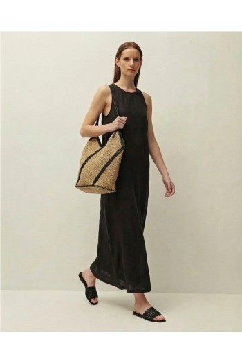 vestido lino negro systemaction mujer