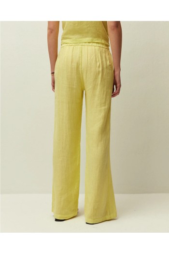 pantalon lino mujer system action verde oliva y beige