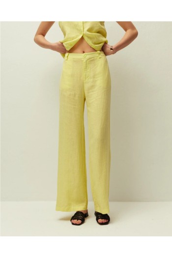 pantalon lino mujer system action verde oliva y beige