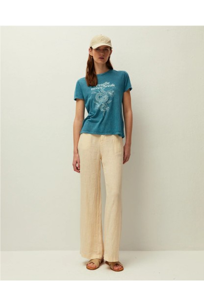 pantalon lino mujer system action verde oliva y beige
