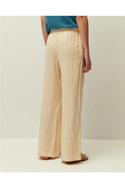 pantalon lino mujer system action verde oliva y beige 2