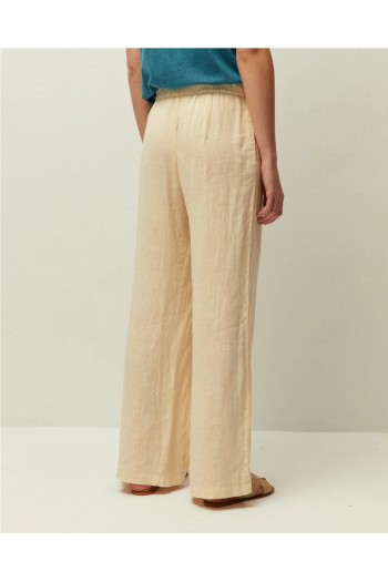 pantalon lino mujer system action verde oliva y beige