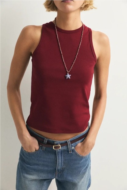 top zoe ese o ese blanco burdeos y marron mujer