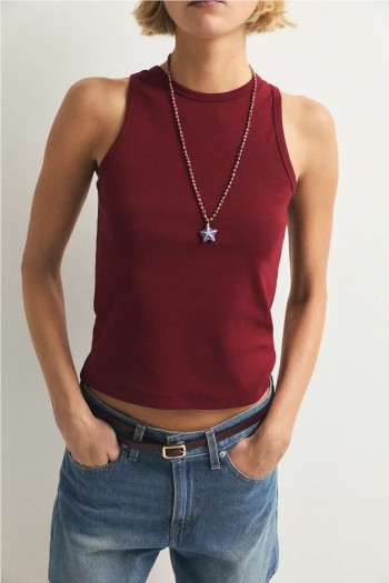 top zoe ese o ese blanco burdeos y marron mujer
