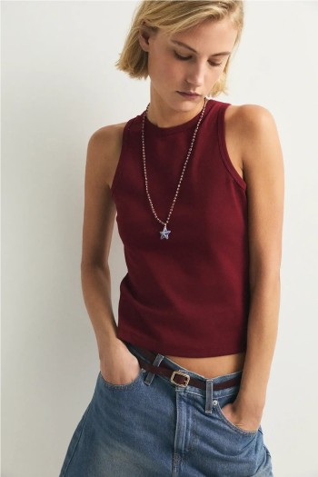 top zoe ese o ese blanco burdeos y marron mujer