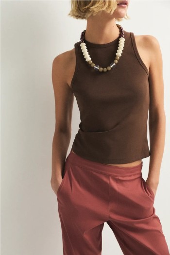 top zoe ese o ese blanco burdeos y marron mujer