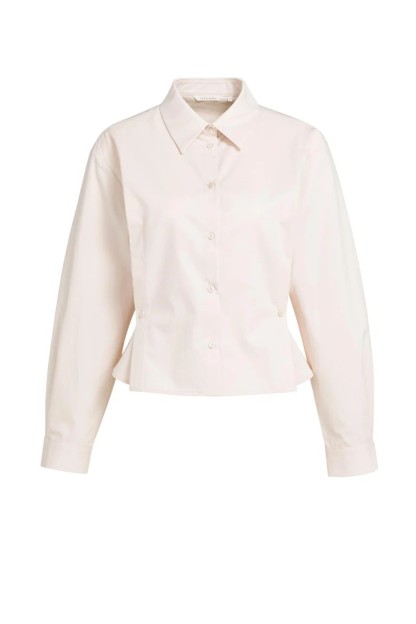 blusa de popelina con cintura ajustable y mangas largas rosa melocoton