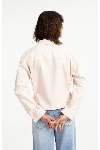 blusa de popelina con cintura ajustable y mangas largas rosa melocoton