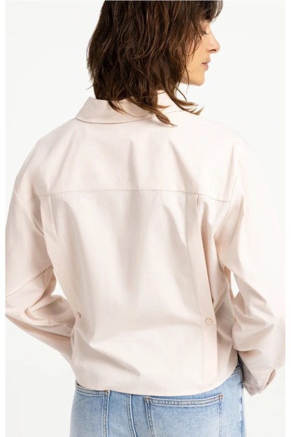 blusa de popelina con cintura ajustable y mangas largas rosa melocoton