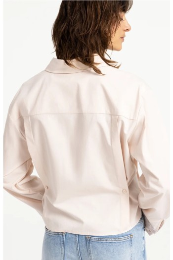 blusa de popelina con cintura ajustable y mangas largas rosa melocoton